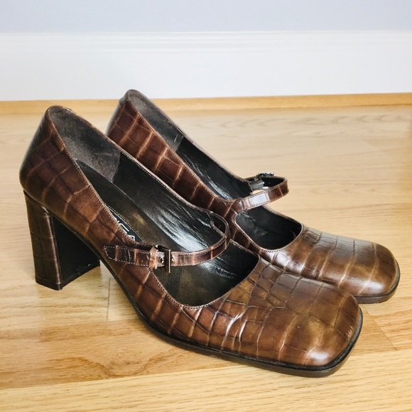 Via Spiga 90s vintage square toe croc Mary Jane’s - Picture 2 of 14